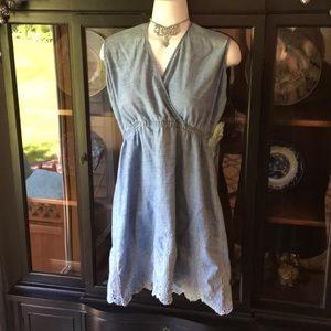 Adorable Denim Dress Embroidered Scalloped Hemline